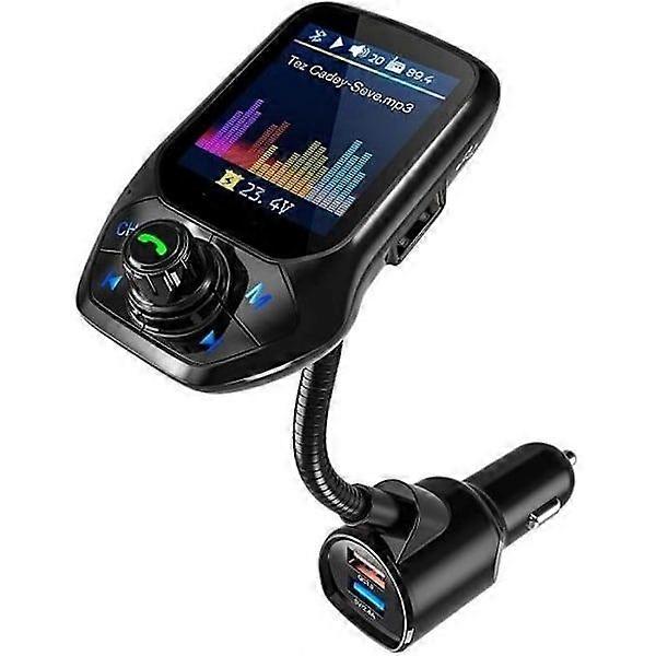 Bluetooth FM Transmitter, Car Adapter with QC3.0 Fast Charging, 1.8-inch Color LCD Screen & Auto FM Tuning