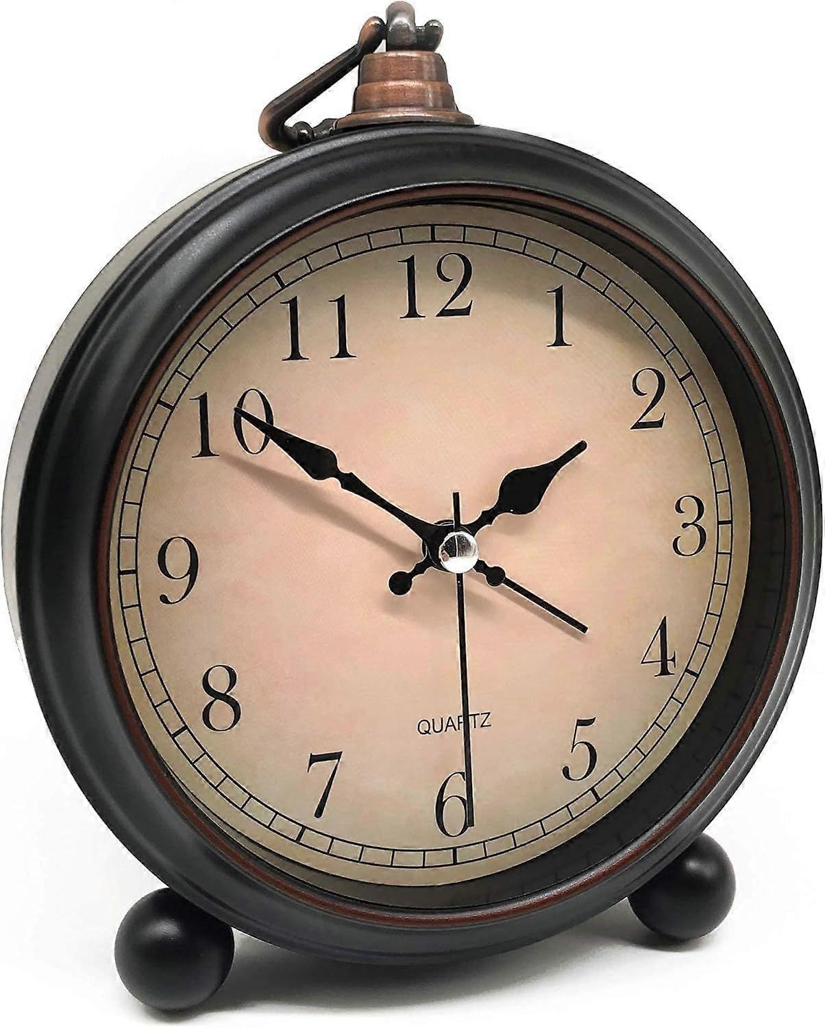 Vintage Retro Analog Alarm Clock, 4 inch Super Silent Non Ticking Small Clock with Night Light