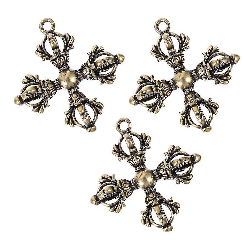 Retro Buddhist Pendant Keychain Accessory Designed For Backpack Enthusiasts Crafted From Brass 3Pcs