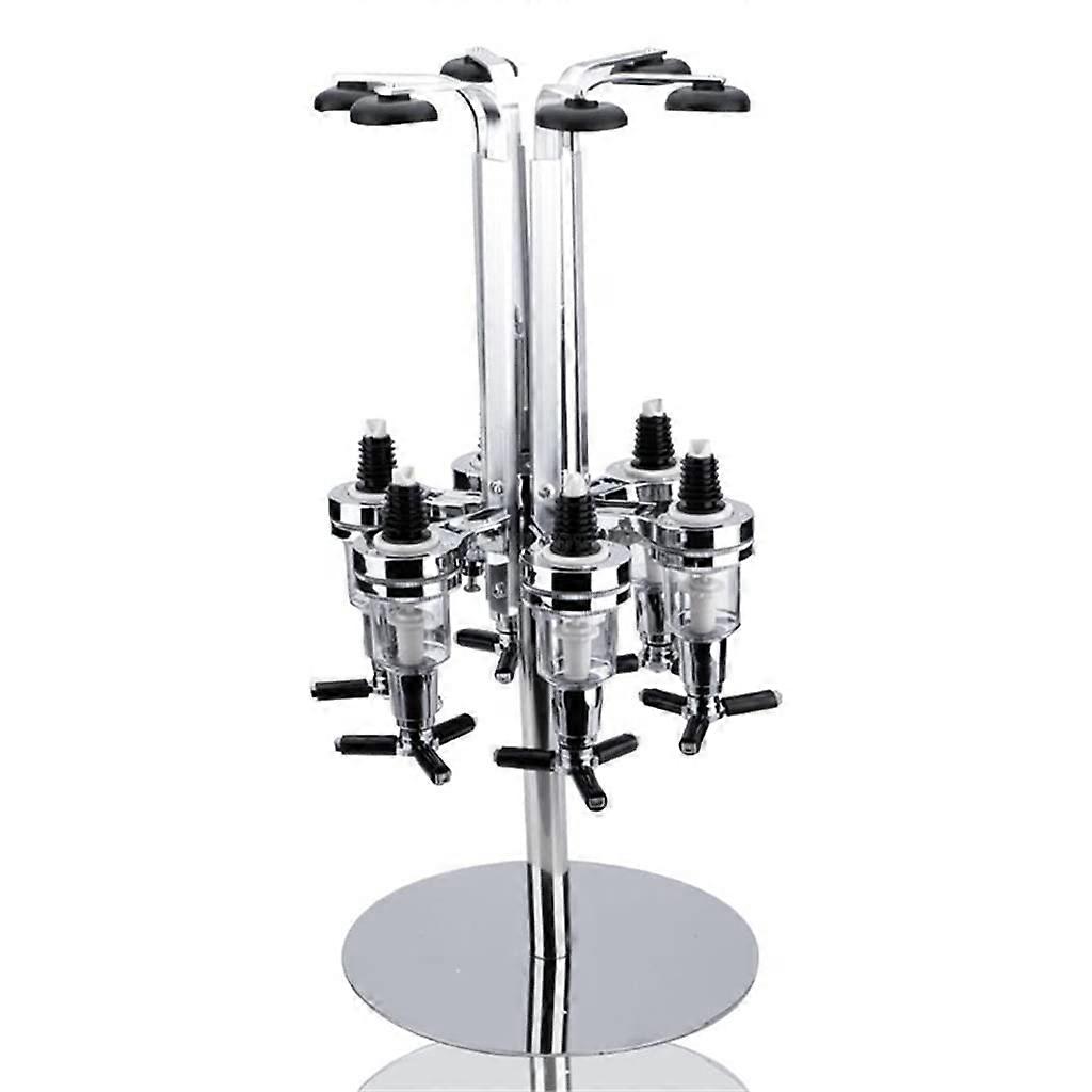 Rotating 6 Bottle Liquor Dispenser Stand with Pourers for Bar Counter Beer Wine Serving