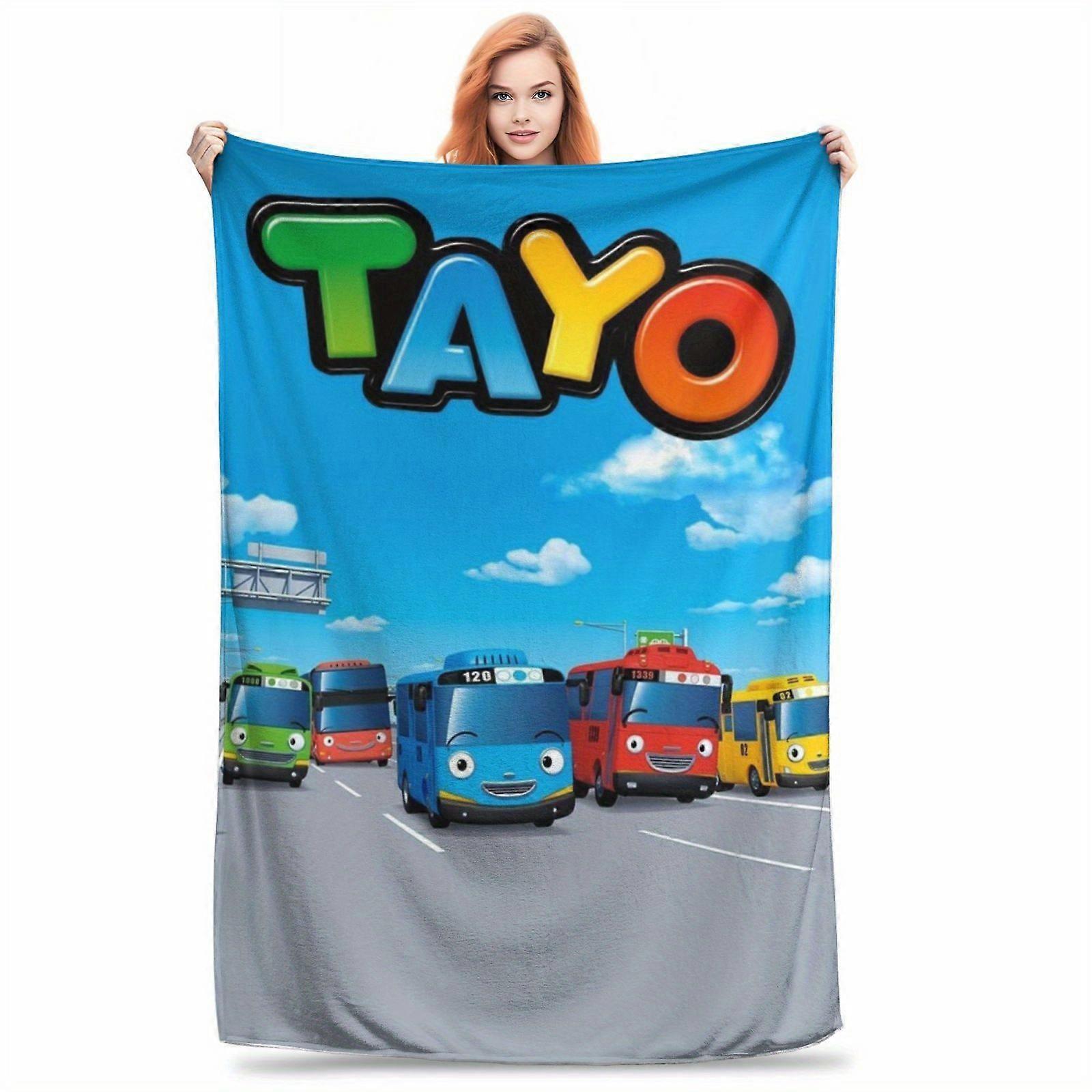 Tayo Little Bus Cartoon-Inspired Printed Flannel Blanket - Ultra-Soft Fluffy Fleece Throw, Suitable for Beds And Sofas, -OPAZV265