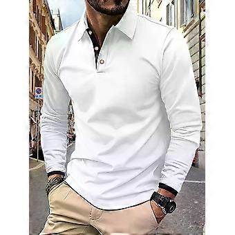 Forår og efterår herre ensfarvet business slim fit POLO-skjorte ny farvematchende revers langærmet fritidssportspolo-skjorte