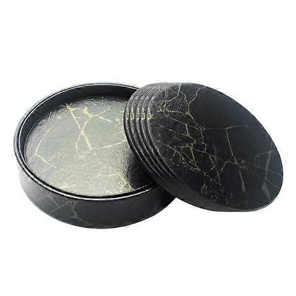 6-Pack Reversible Coasters Black Marble PU with Holder black