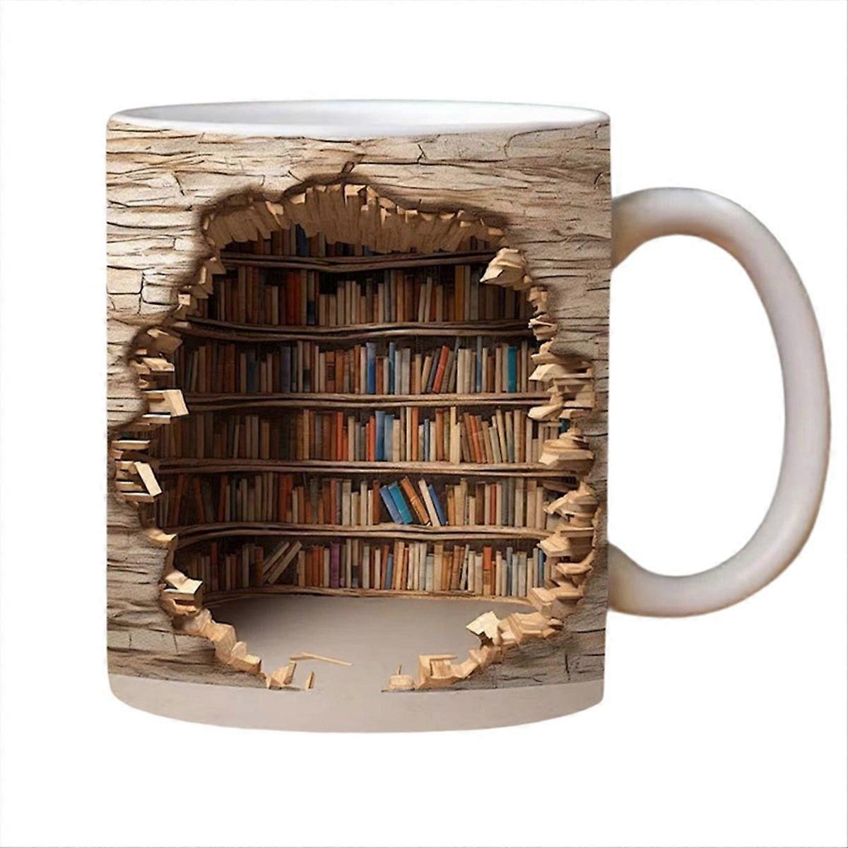 3D Bookshelf Mug a Library Shelf Cup,B