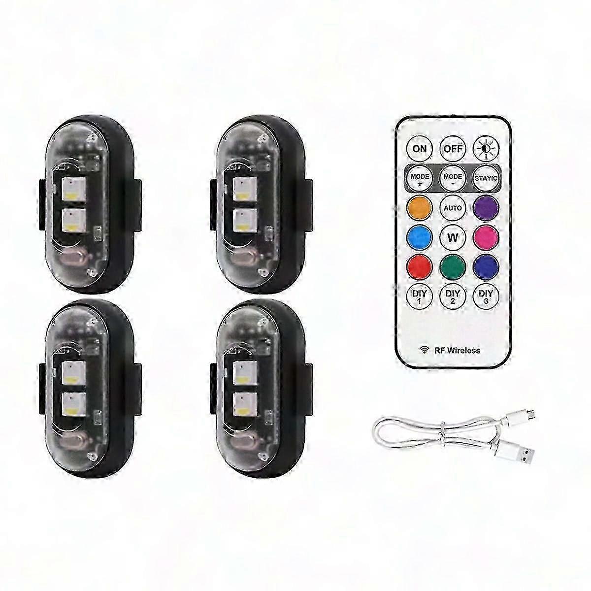 4PCS Wireless LED Strobe Lights with Remote, 8 Colors USB Rechargeable Waterproof Emergency Warning Lights
