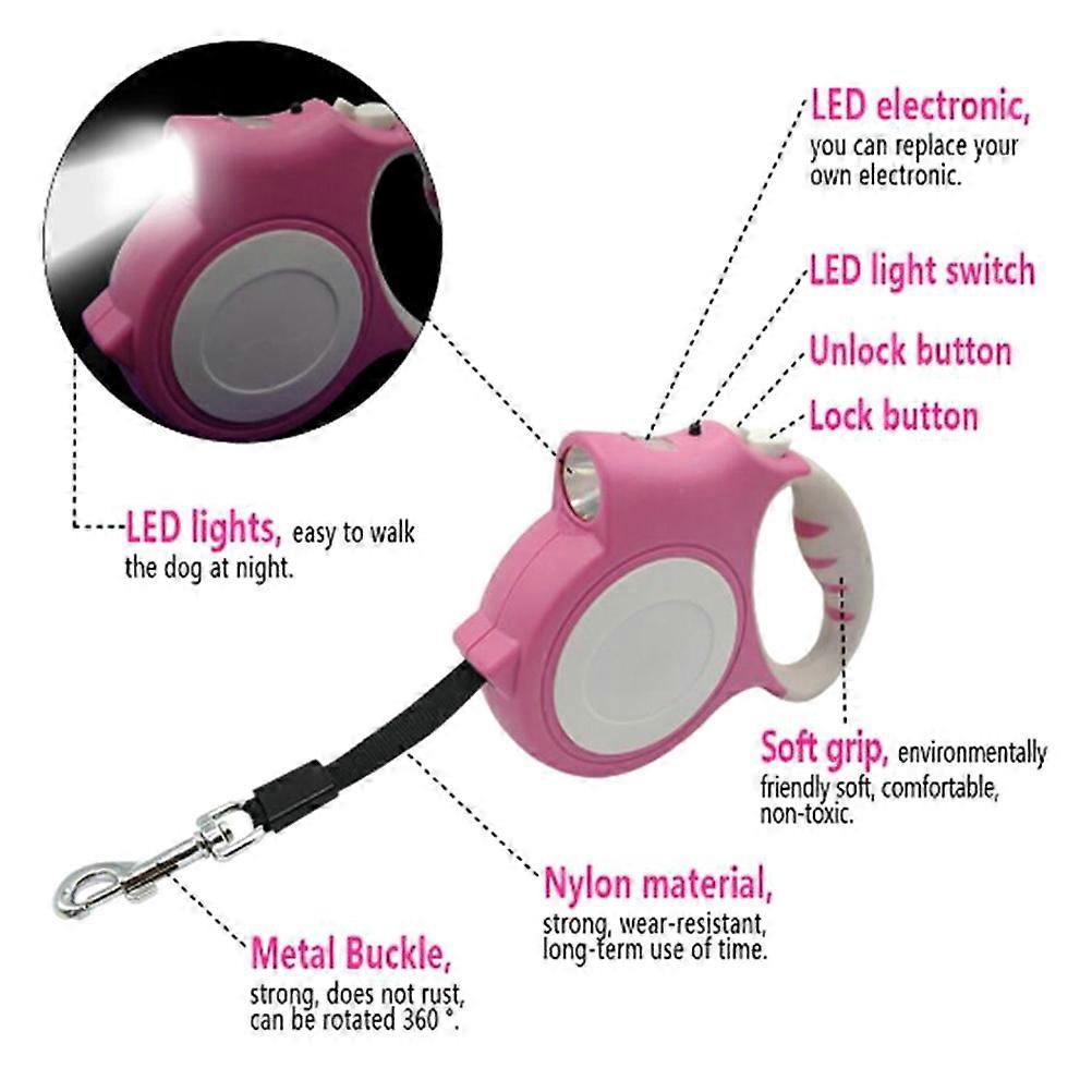 Pet Training Lead Automatic Retractable Dog Leash with LED Flashlight 2Pcs