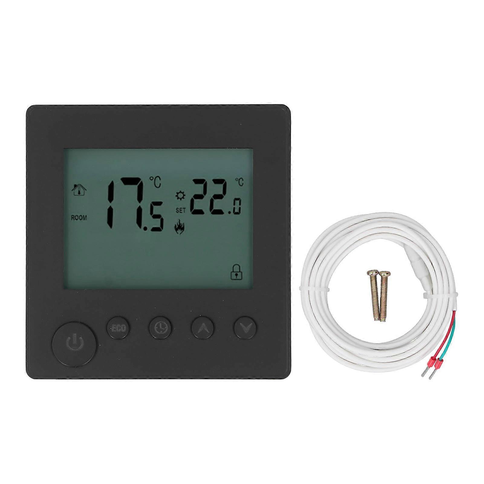 Electric Floor Heating Thermostat with Memory Function, AC 90240V Smart Knob Temperature Controller, Black