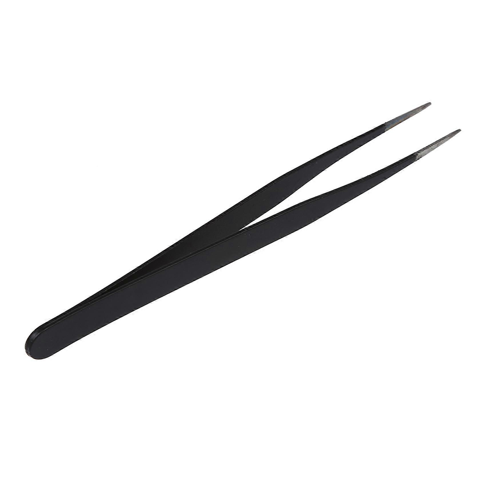2X Black Metal Straight Sharp Tip Tweezer
