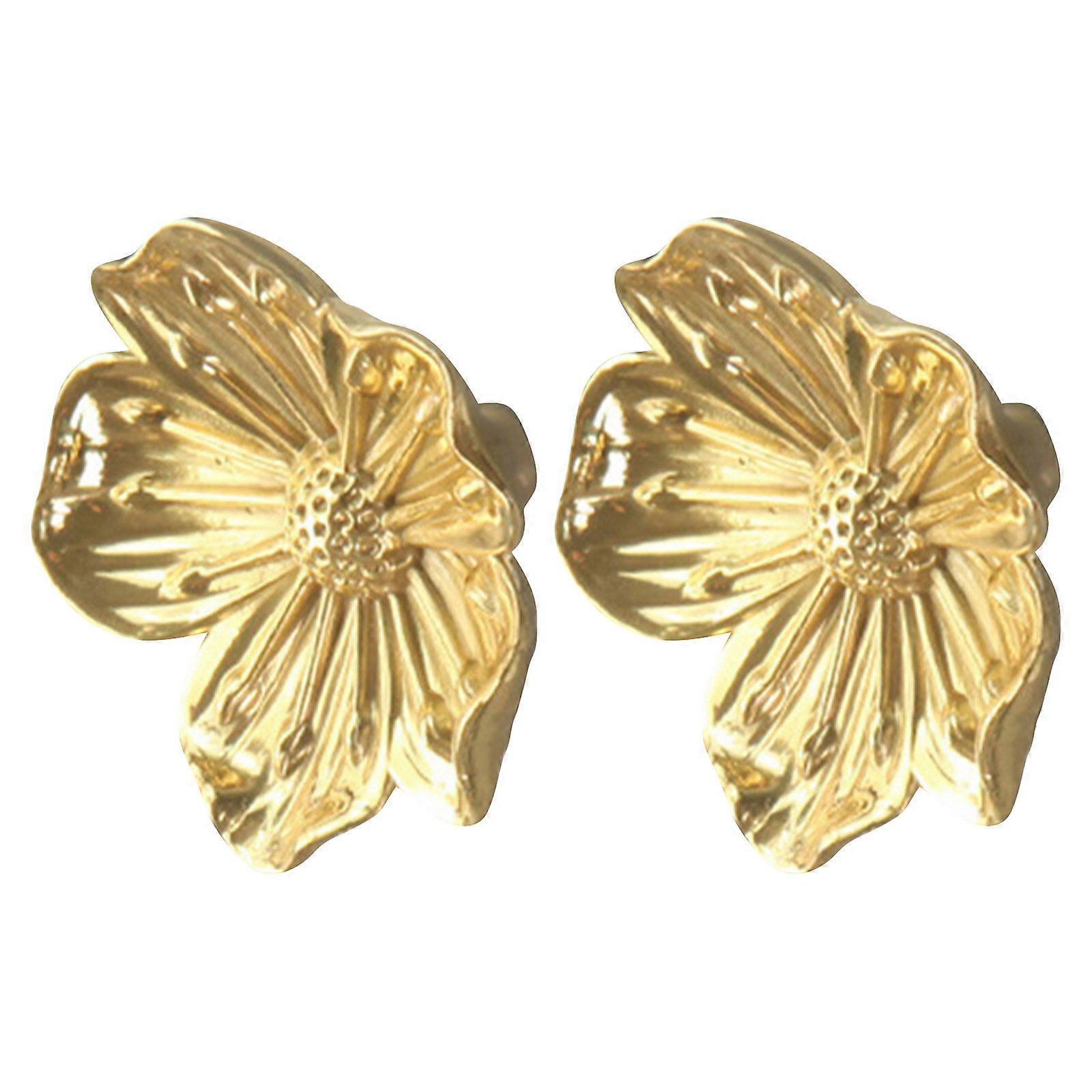 Flower Shape Brass Cabinet Knobs for Decor 2Pcs Gold Drawer Handles