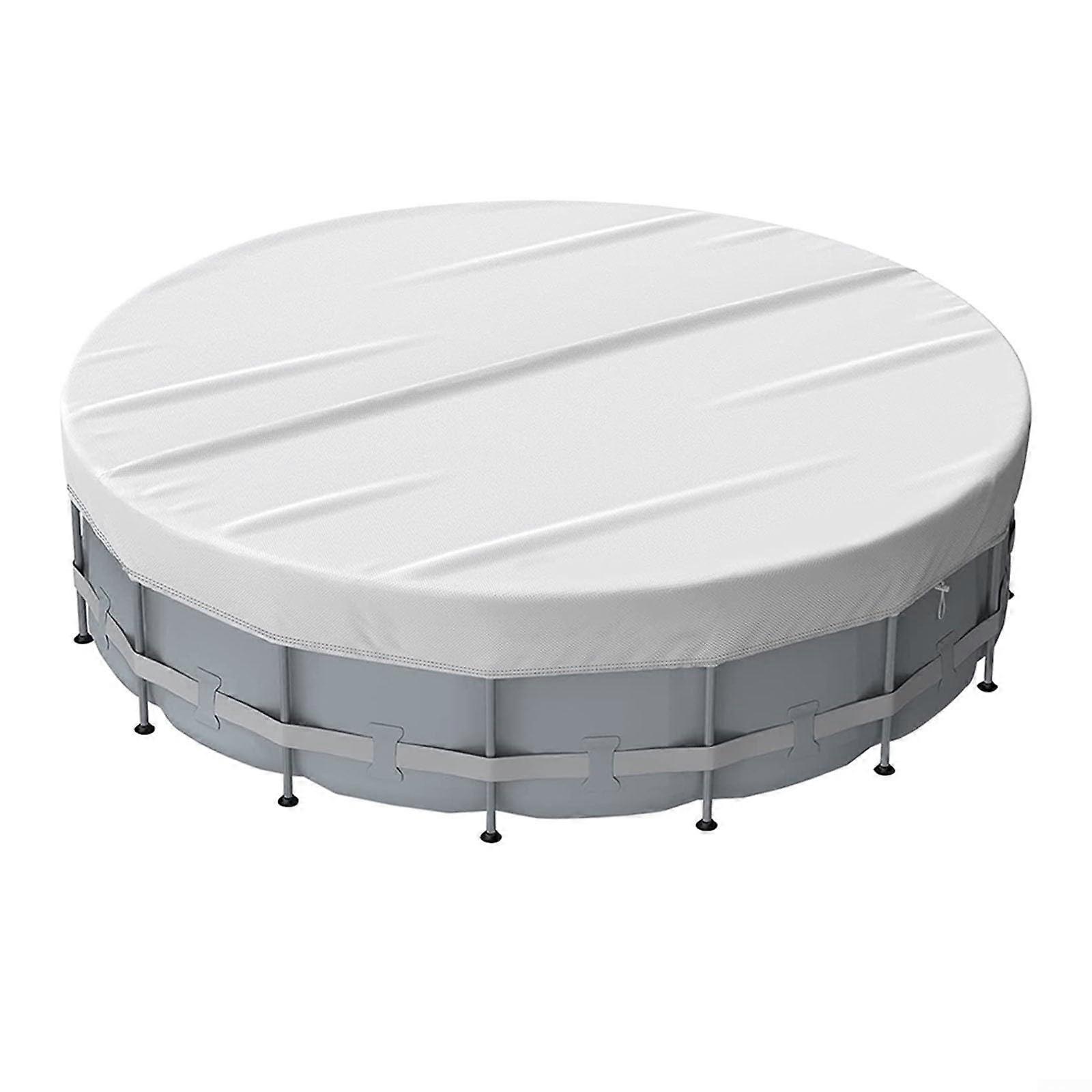 10FT Round Above Ground Solar Pool Cover, 210D Silver Polyester with Drawstring for Debris Protection and Solar Heating