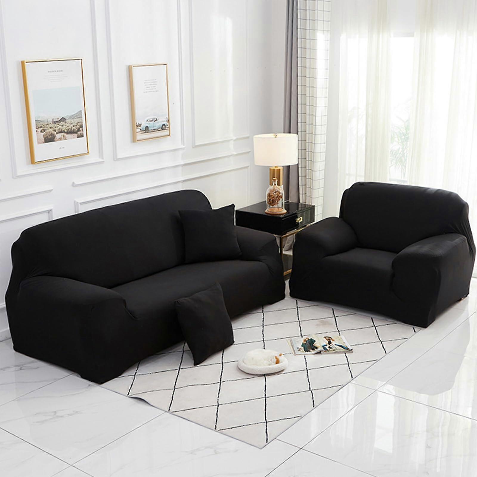 Stretchable 4Piece Sofa Cover Set for 4 Seater, NonSlip Spandex Sectional Couch Protector Black