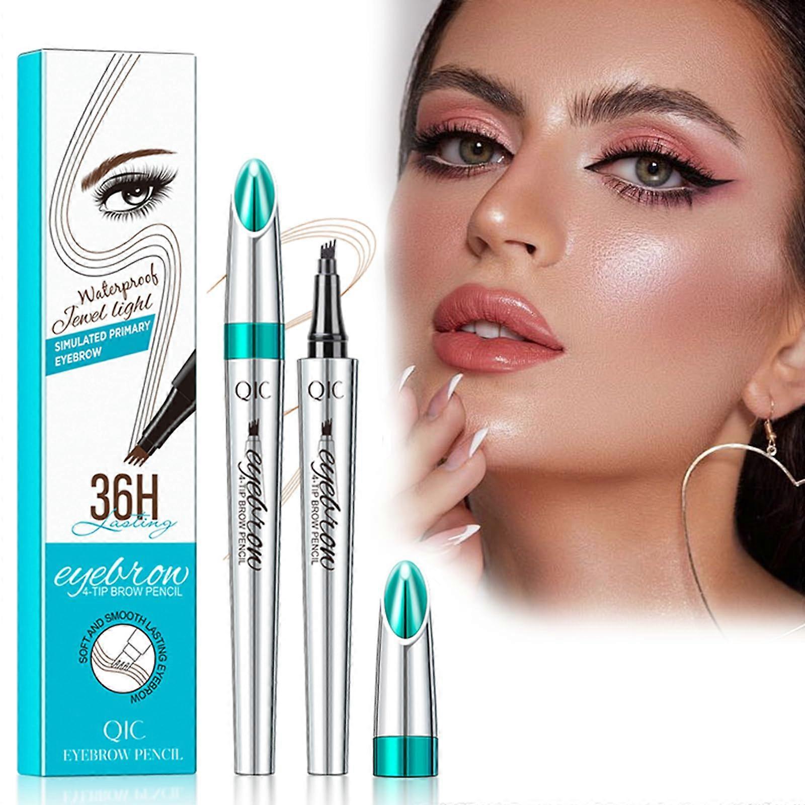 Microblading Eyebrow Pen Waterproof 4Tip Light Brown Pencil LongLasting Natural 3D Brow Effect