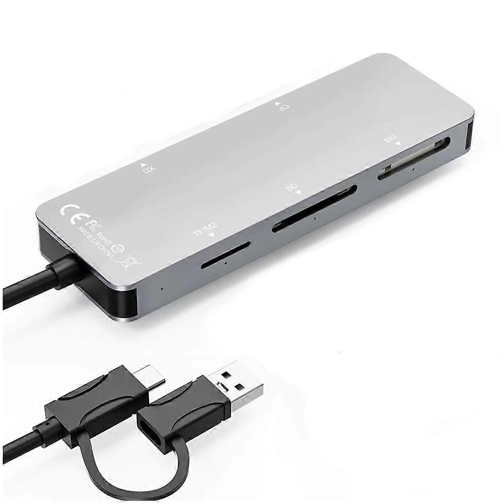 Multifunctional Memory Card Reader Type-C & USB A Card Reader XD+CF+MS+SD+TF/M2 Reader Multi-Card Reader Adapter