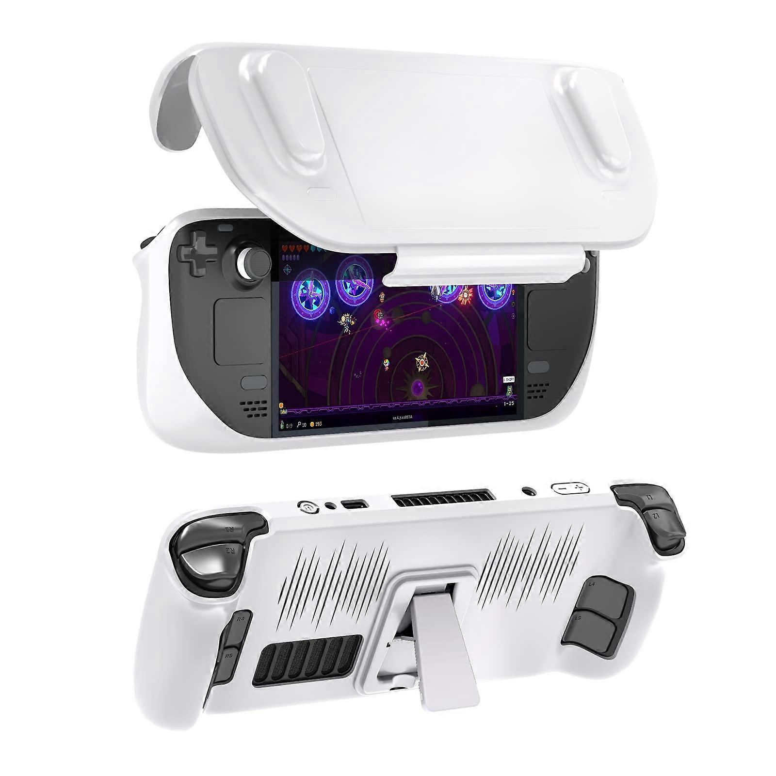 Protective Case with Kickstand for Steam Deck, Impact Resistant Waterproof Cover, White TPU Shell