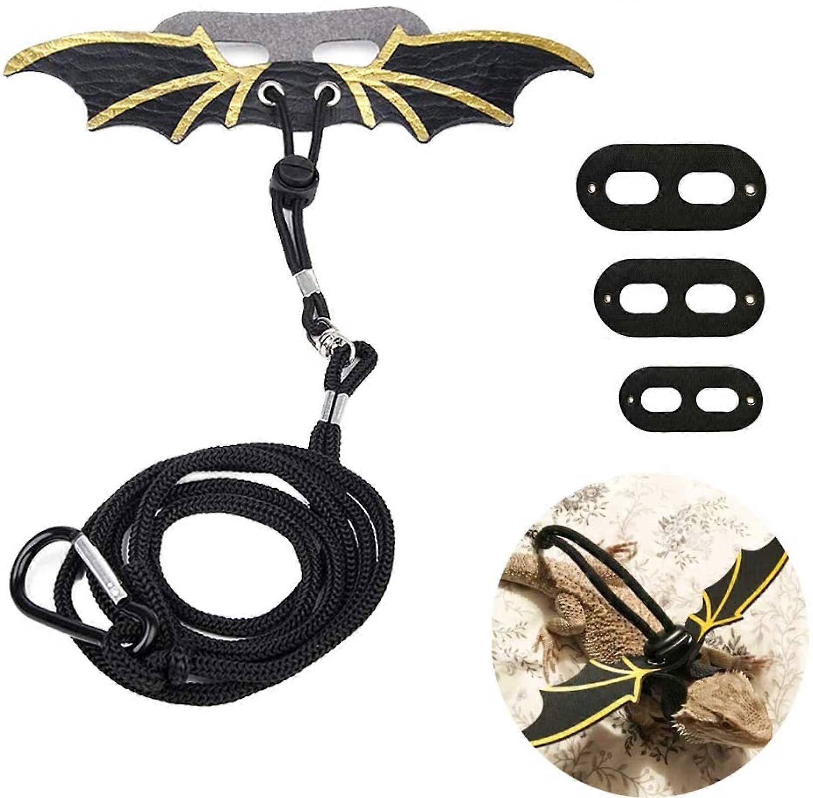 Bearded Dragon Leash Harness with Wings, Adjustable Fit Reptile Walking Set, 3 Size Pack