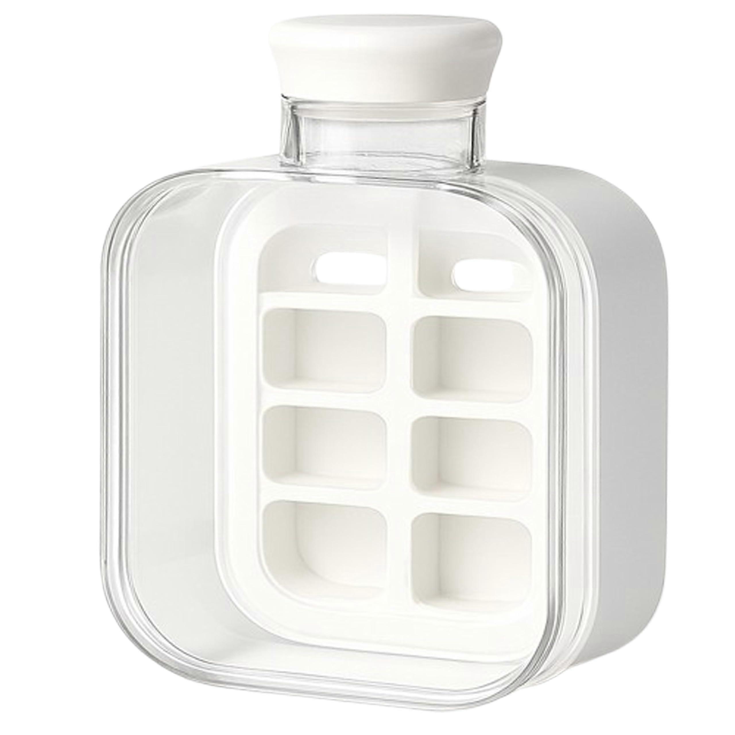 Ice Cube Tray Bottle with Lid, EasyRelease Leakproof BPA Ice Maker for Drinks, White 500ML