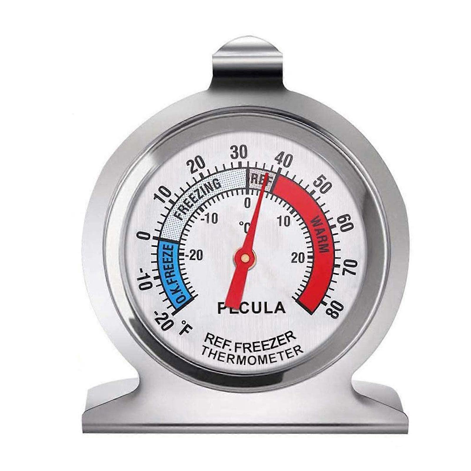 Refrigerator Freezer Thermometer Stainless Steel Wide Range 2080F Easy Read Hook Panel Design