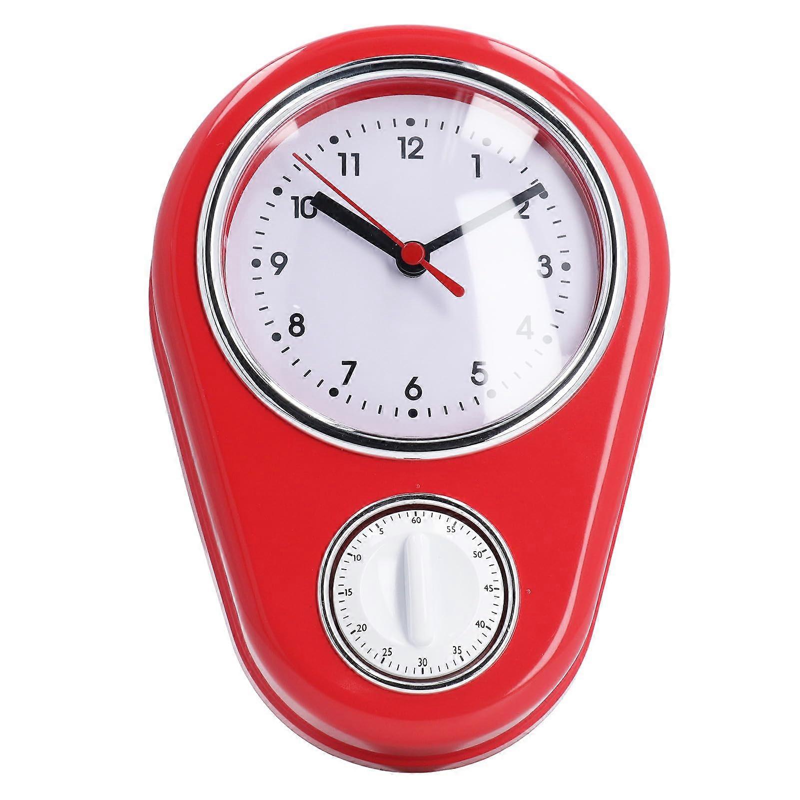 Kitchen Wall Clock 9 Inch Silent Quartz Large Display Easy Read Modern Minimalist Red Timer