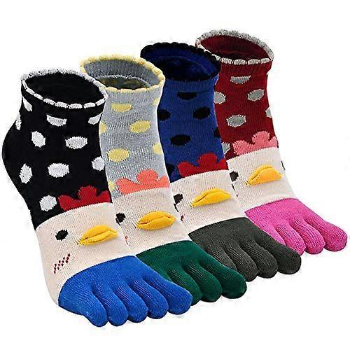 Women's Printed Cotton Five Toe Socks Breathable Soft Comfort Casual  5-Pack