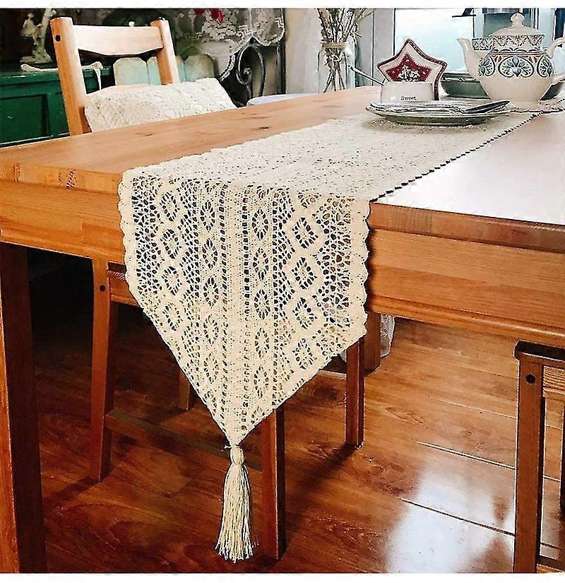 Macrame Table Runner Rectangular, Crochet Lace Elegant Hollow Mesh Tablecloth For Rustic, Crocheted