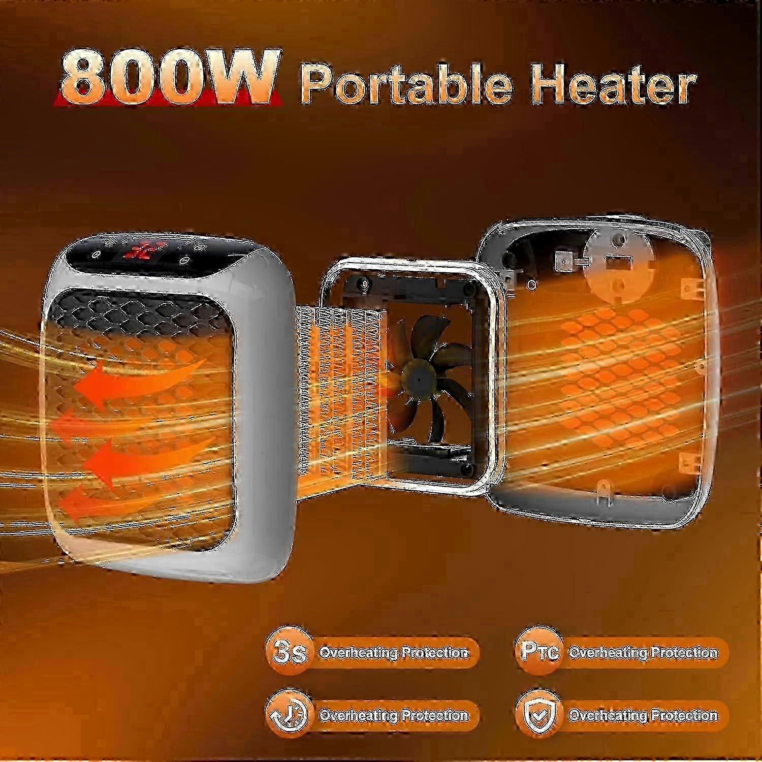 Portable ceramic space heater 800W plug-in 3s Rapid Heating Remote LED 12H Timer 2 Heat Settings