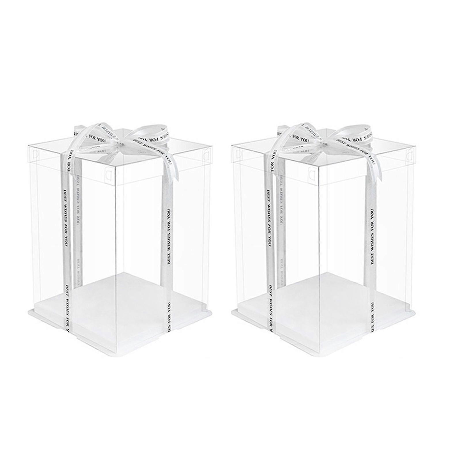Cake Packaging Boxes White Transparent Birthday Cake Box 2Pcs Set