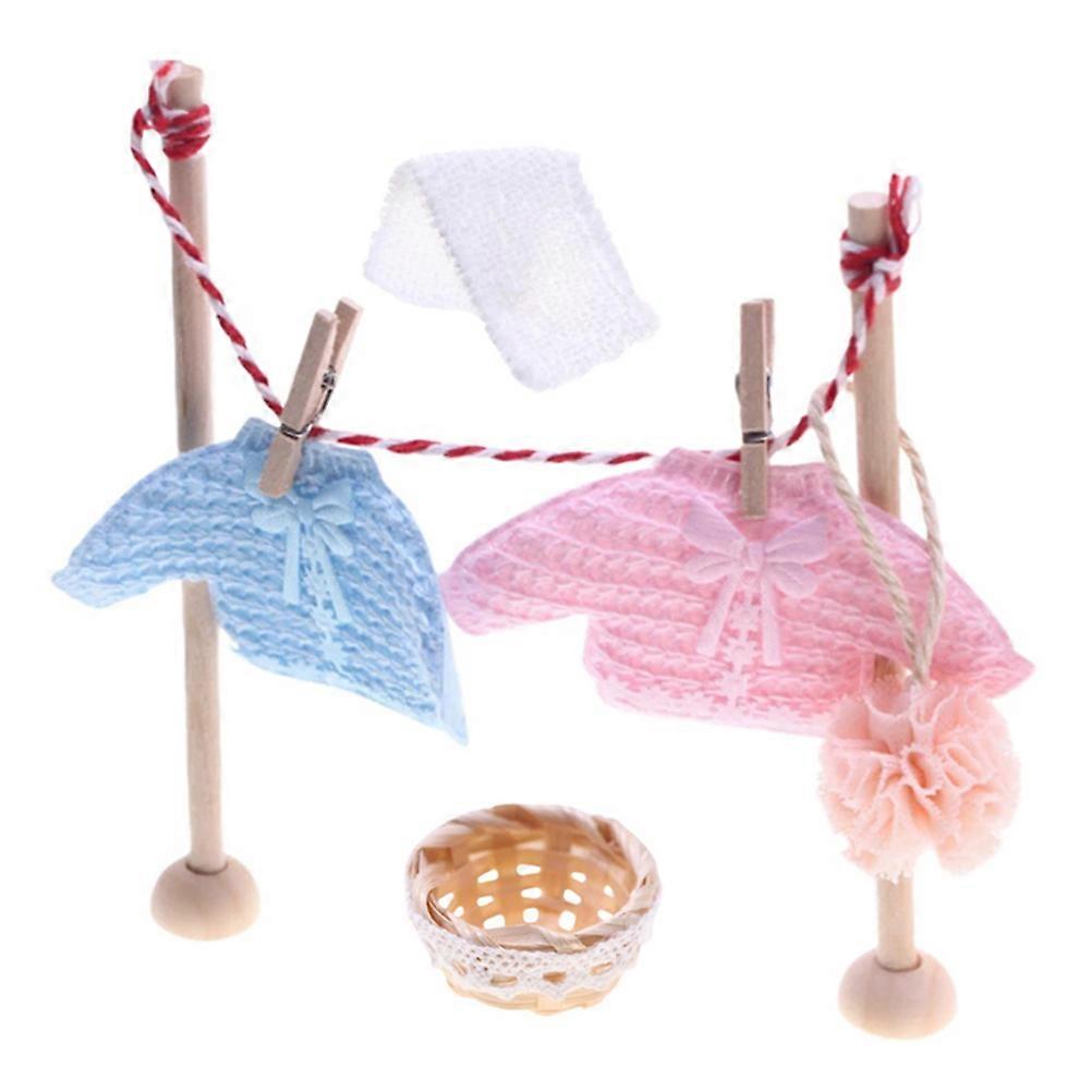 Miniature Laundry Rack Tiny Clothesline Accessories for Dollhouse 1Set