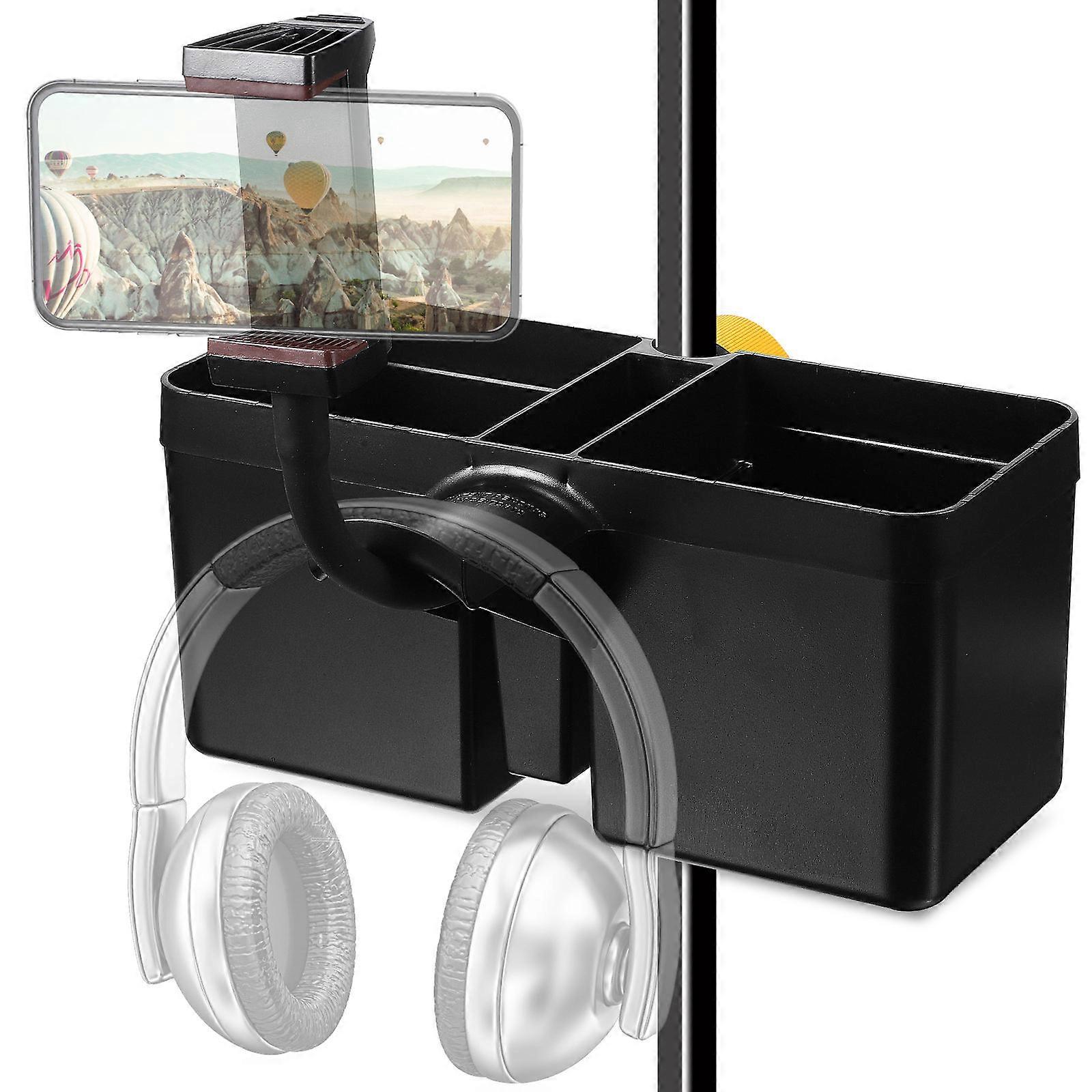 Suporte para microfone com clipe para celular, prático e em nylon preto.