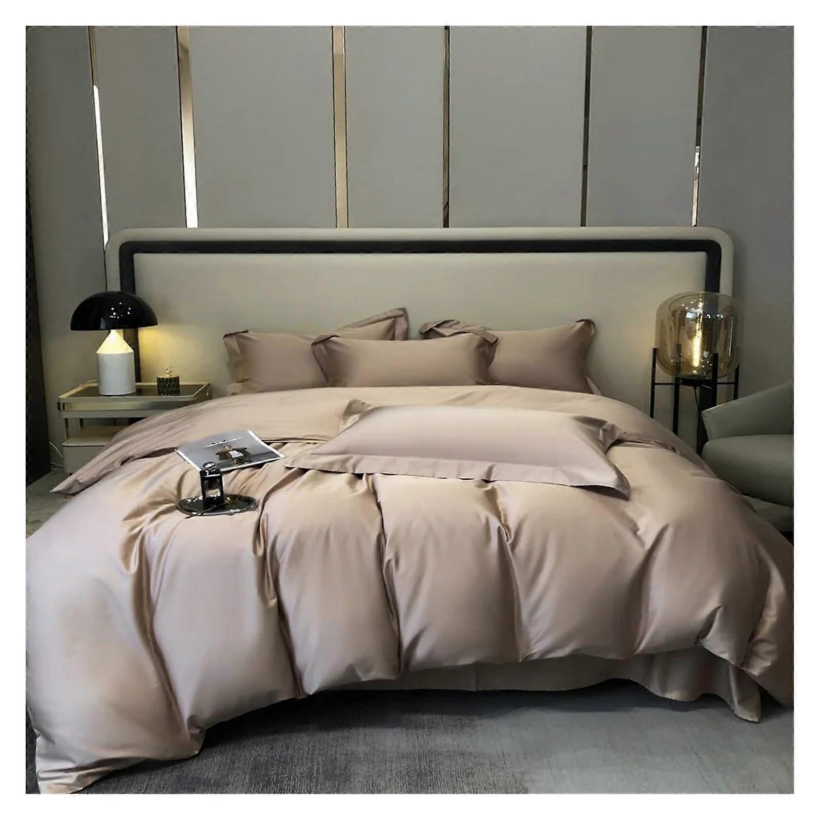 Egyptian Cotton Queen Bed Sheet Set, 4 Piece Solid Color Bedding with Complete Queen Bed Coverage