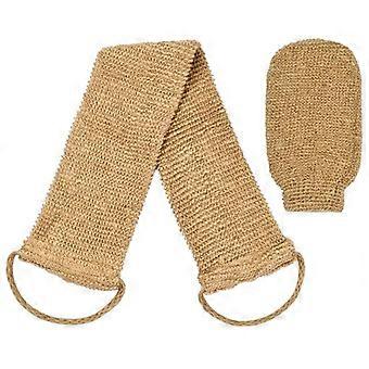 Back Scrubber and Body Exfoliating Gloves Set in Natural Hemp Fibre for Gentle Skin Cleansing and Renewal