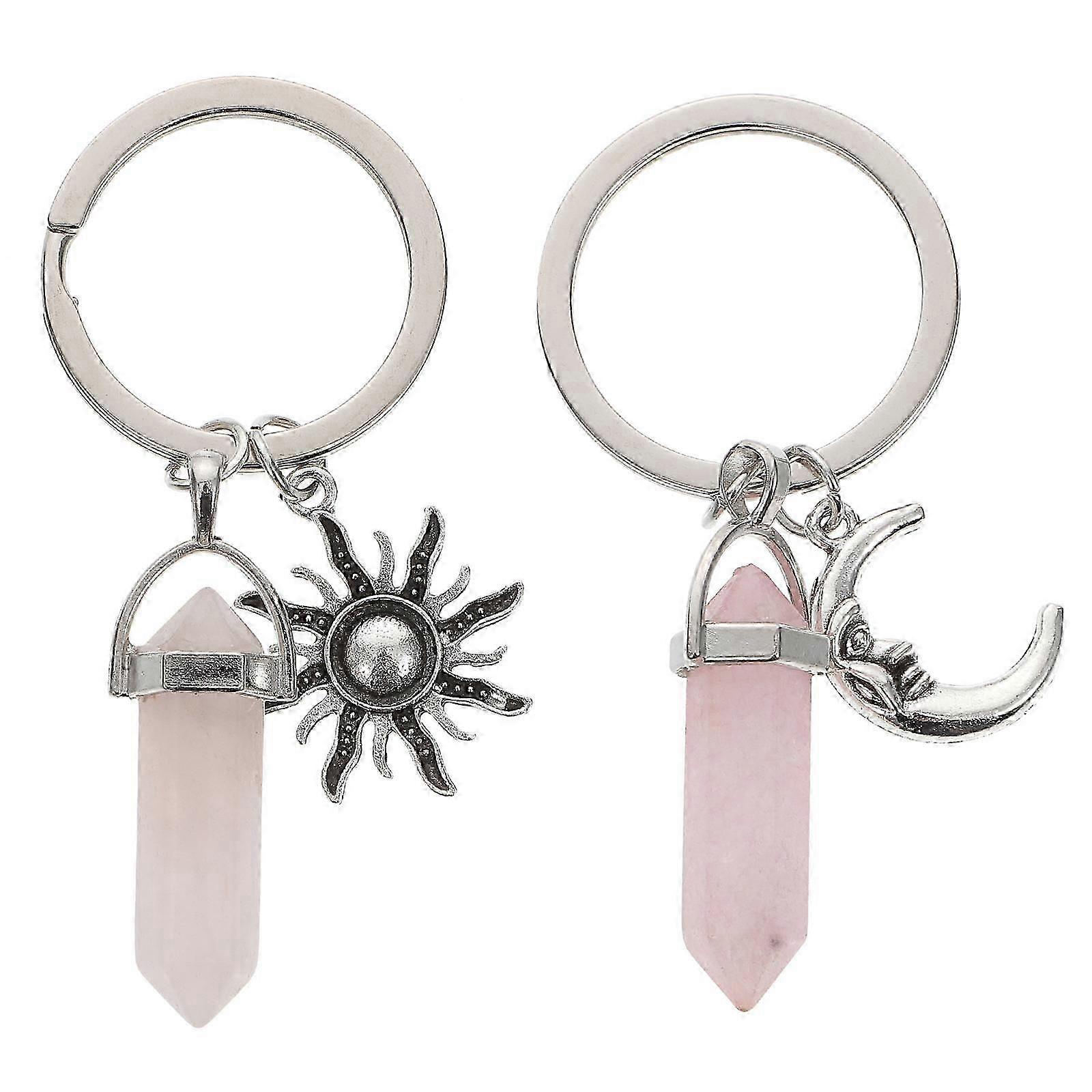 Pink Crystal Couples Key-Chains for Decoration Use 2Pcs