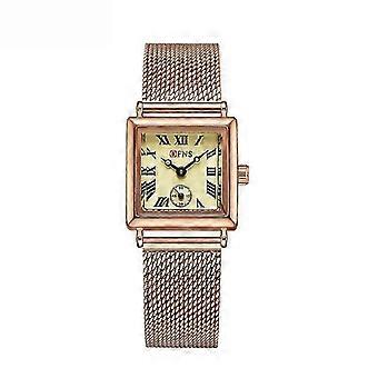 OFNS Damen-Armbanduhr in Roségold, quadratisch – Elegantes Design mit römischen Ziffern, kleiner Sekunde und Milanaise-Armband