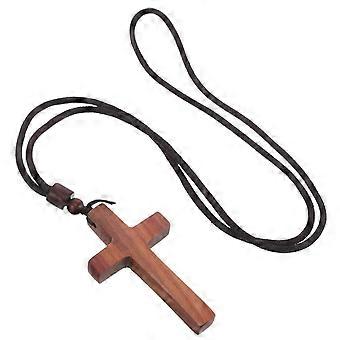Wooden Cross Necklace Christian Crucifix Pendant Necklace for Women