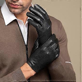 Men's Touch Screen Cycling Gloves - Non-slip, Windproof, Breathable, Hollow Faux Sheepskin, Brown, for Spring Autumn