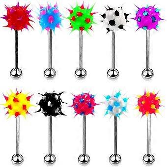 10pcs Acier chirurgical Spiky Acrylique Feu Langue Mamelon Anneaux d’oreilles Bar Barbell Stud Piercing
