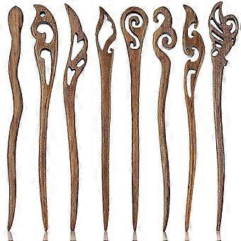 8 Pieces Wooden Hair Sticks Retro Wooden Hairpin Chinese Vintage Hair Chopsticks Handmade Carved Hair Stick Brown Sandalwood Hairpin fo Szrhkj1246