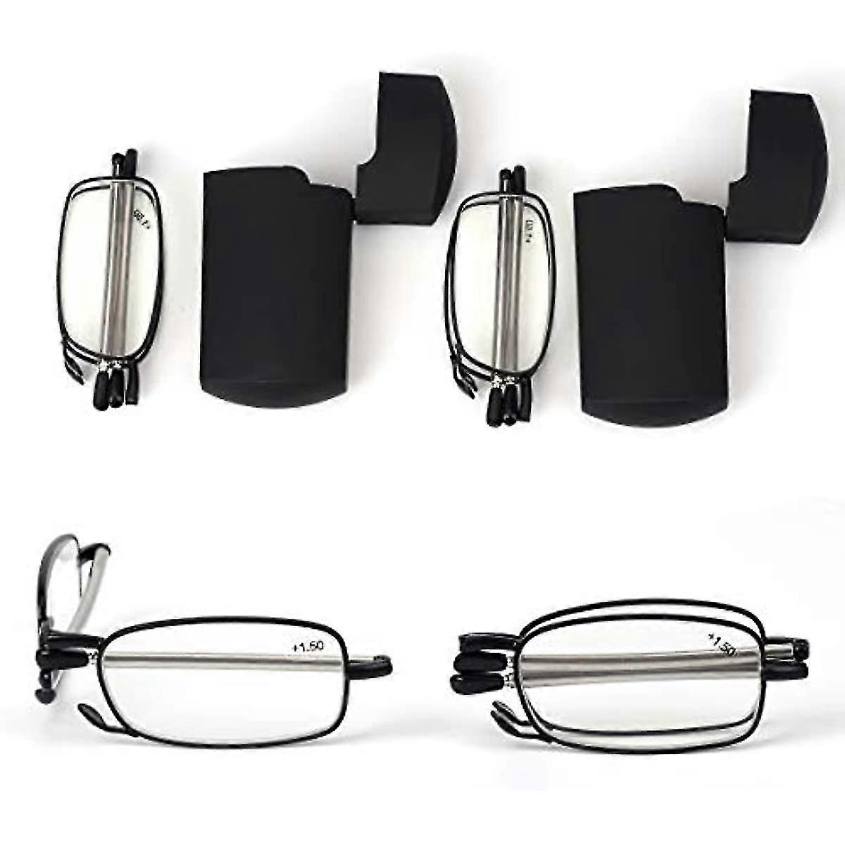 Reading Glasses 2 Pair Reader Compact Folding Magnify Glasses Black