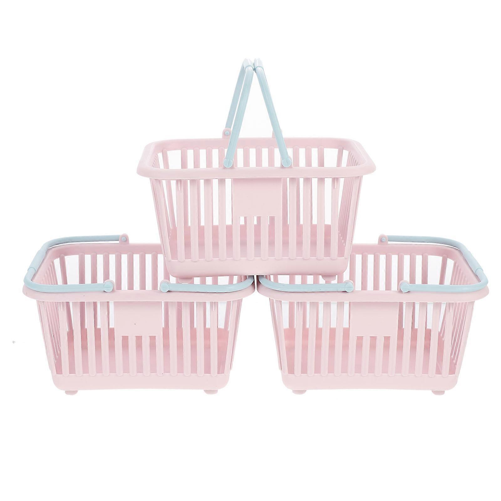 3pcs Small Plastic Baskets Handheld Shopping Baskets Sundries Storage Baskets