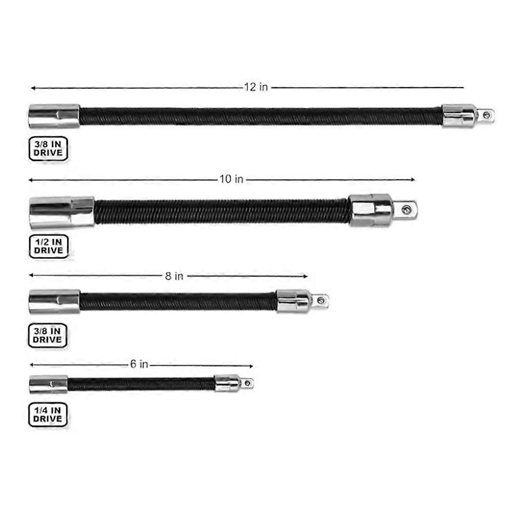 4-Piece Flexible Socket Extension Bar Set for 1/2" 1/4" 3/8" Drive - Drive Socket Set Versatile Tool