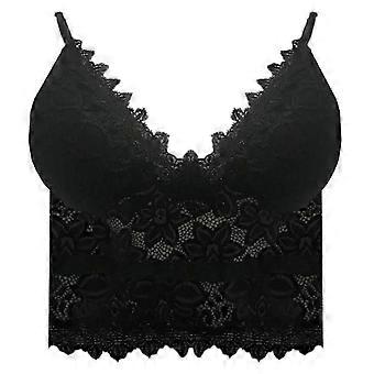 Mulheres Sexy V-Neck Bralette Oco Out Floral Lace Sem Fio Crop Top Camisola Preto XXXL