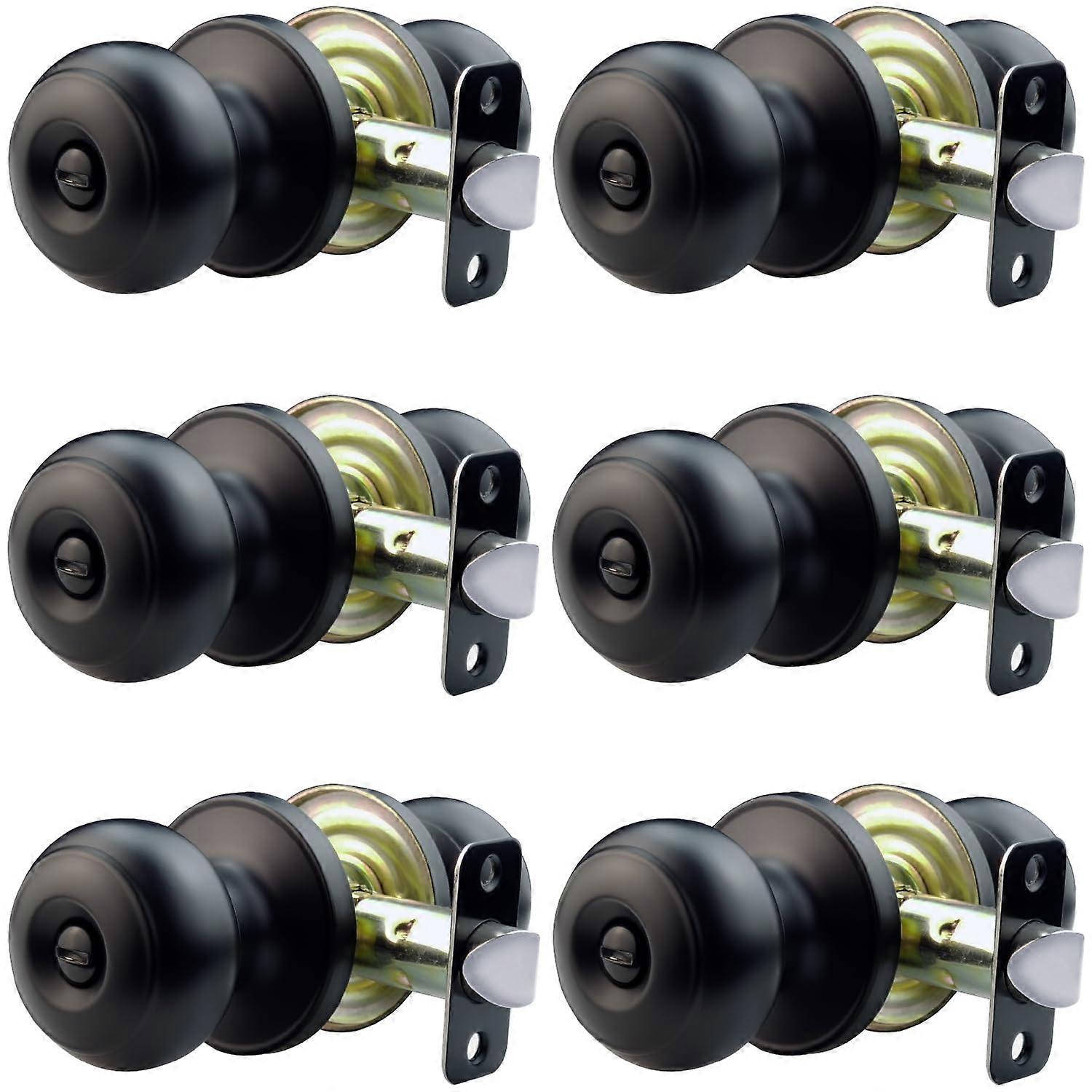 Matte Black Privacy Door Knobs 6 Pack  Keyless Lock for Bedroom and Bathroom, Easy Install