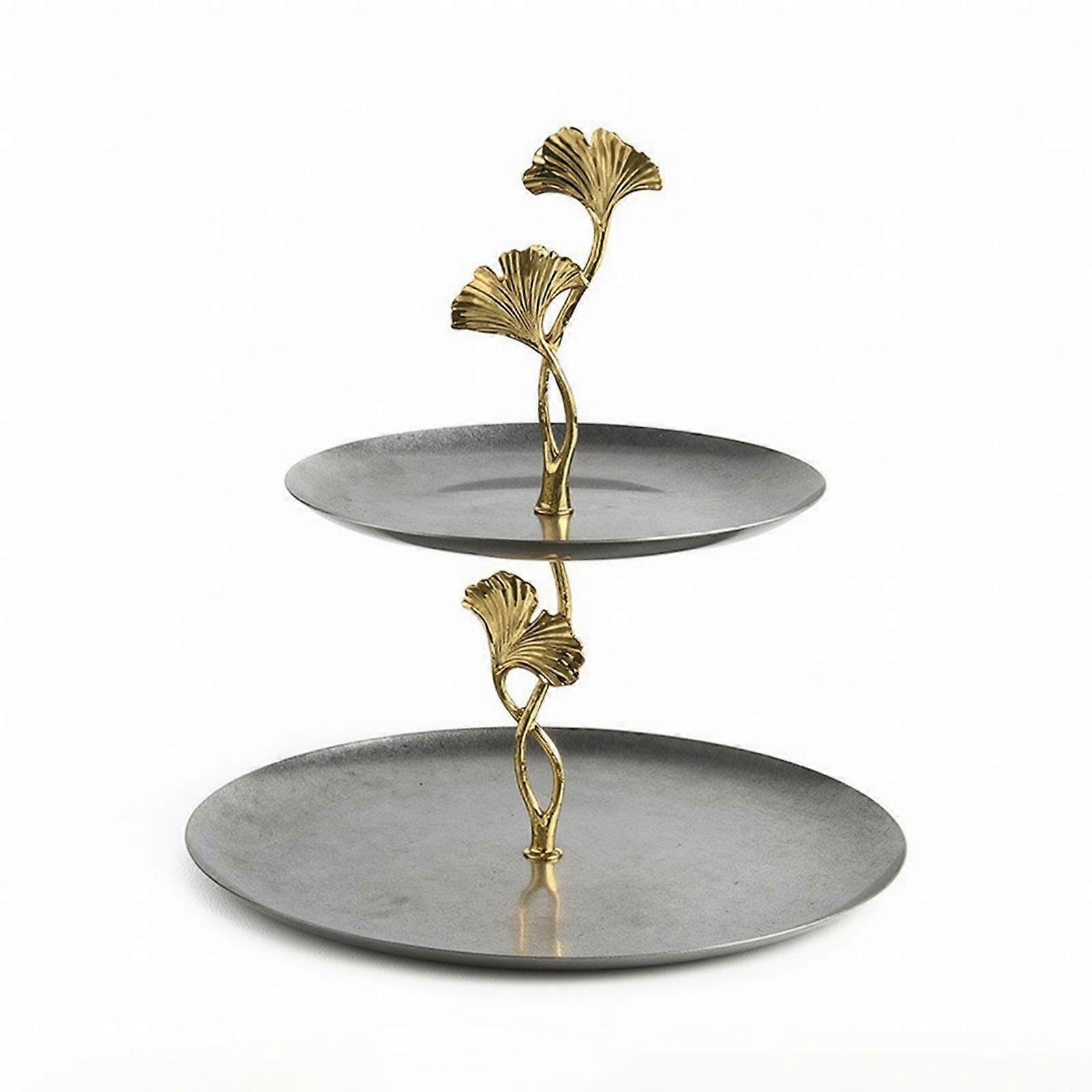 Two-Levellevel Tray Stand goldenToned Platter Compact for Coffee Table, Hosts