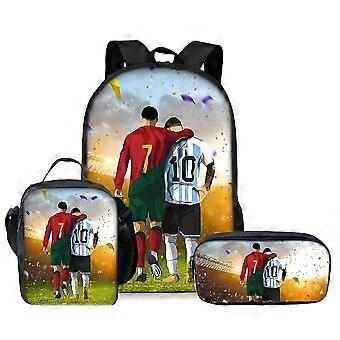 Soccer Print Rucksack 3-teiliges Set mit Lunchtasche und Federmäppchen, Student Großraumrucksack
