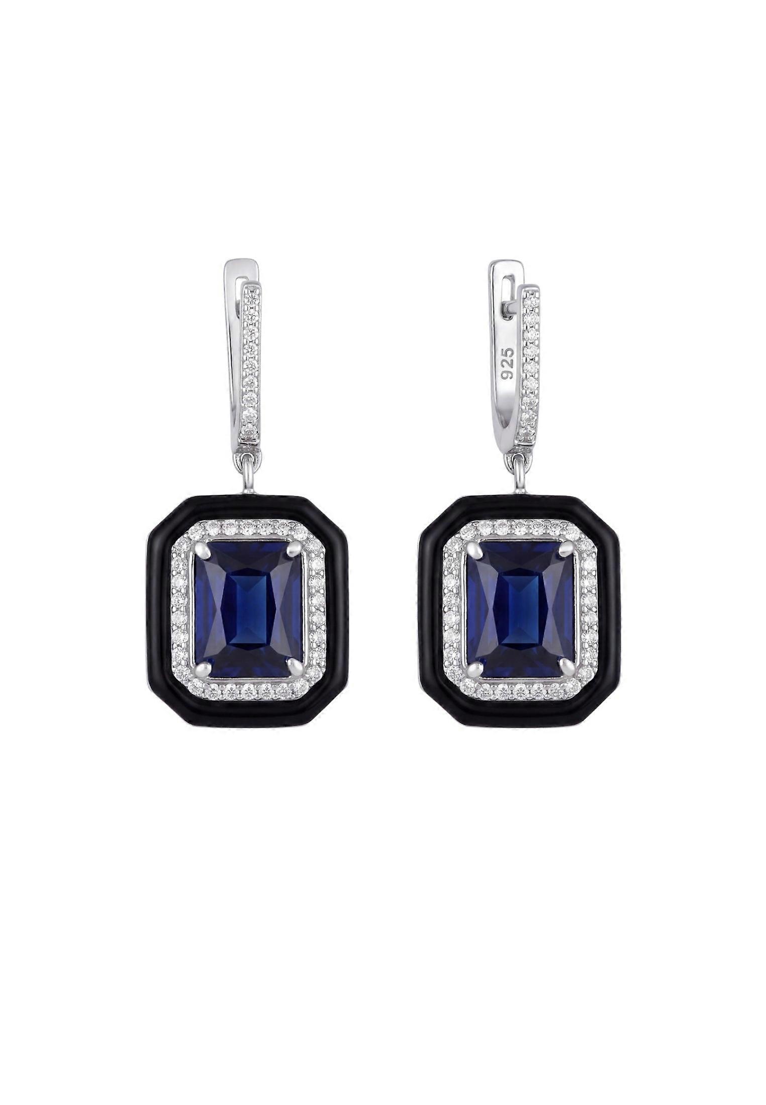 Art Deco Sapphire & Enamel Drop Earrings Silver