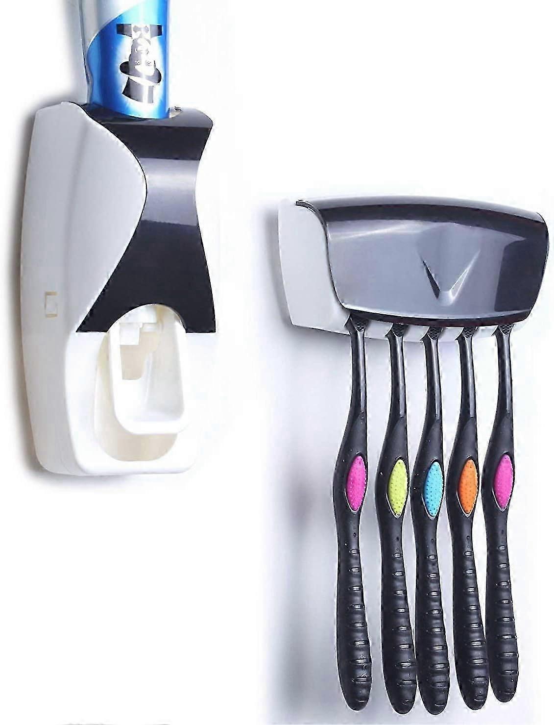 Automatic Toothpaste Dispenser and Toothbrush Holder (Black)