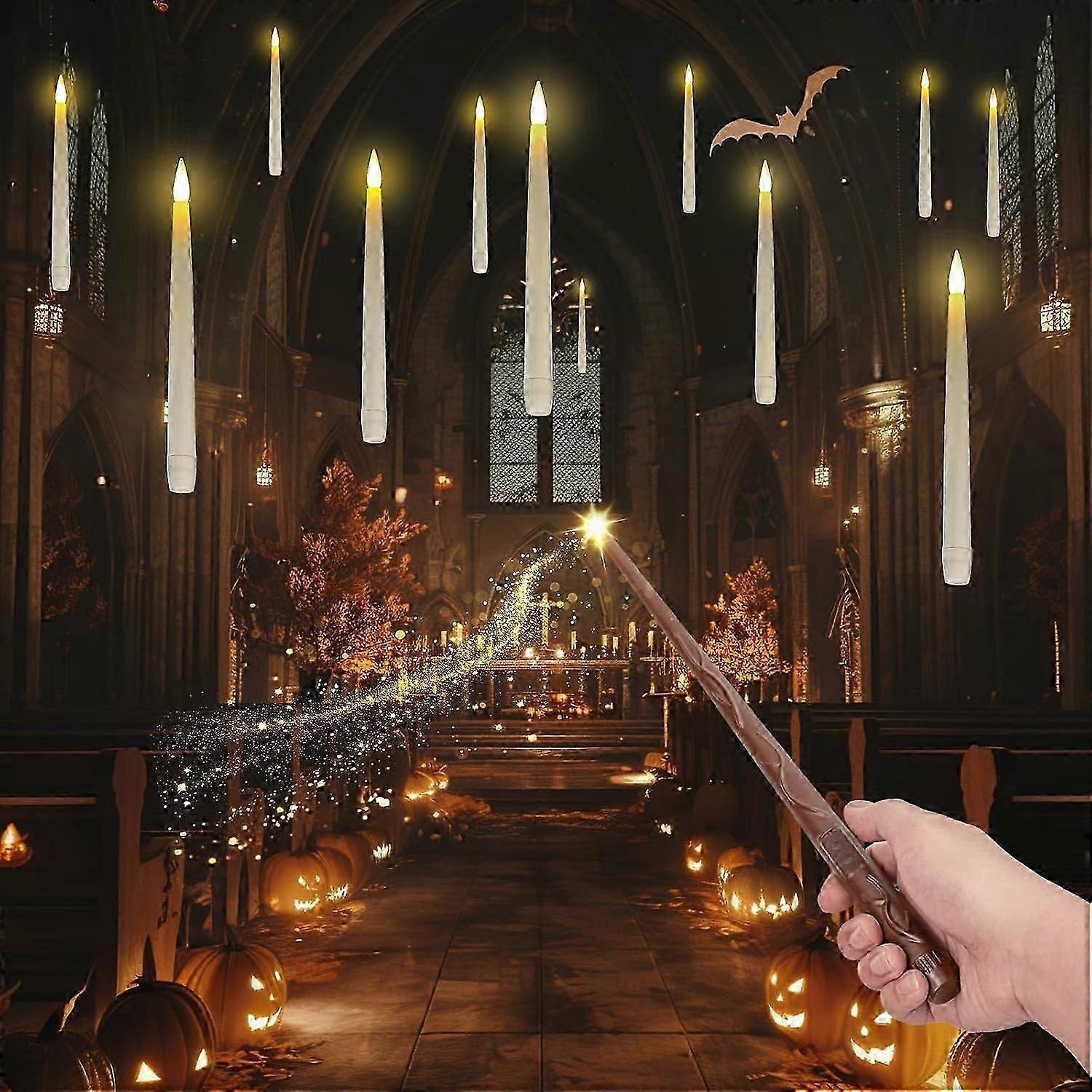10 Pieces Floating Candles with Wand Remote, Magic Hanging String-y21