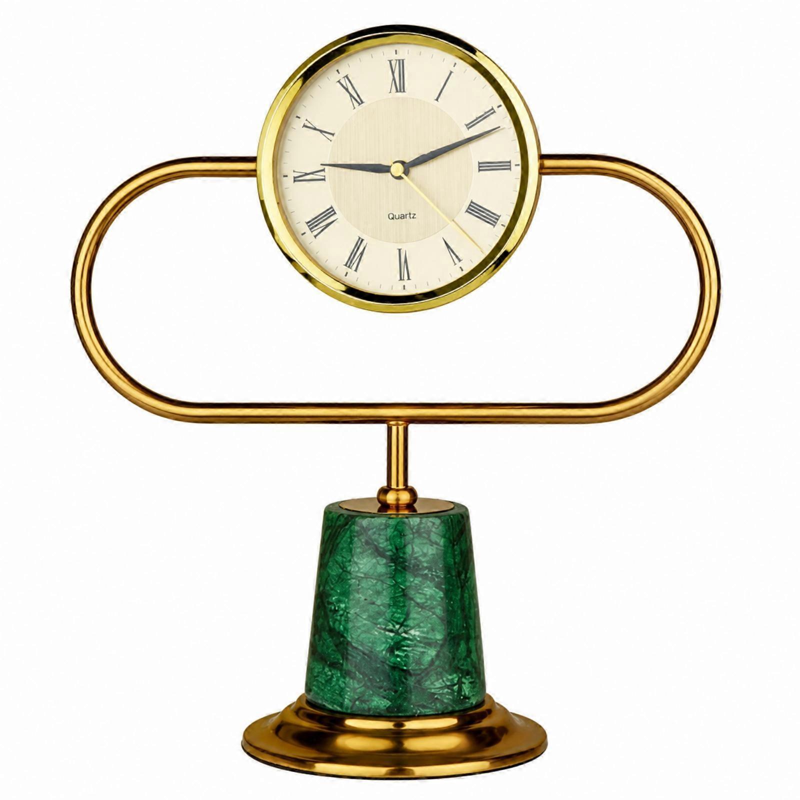 Tabletop Clock with Marble Base Gold-Tone Electroplated Frame, Classic Roman