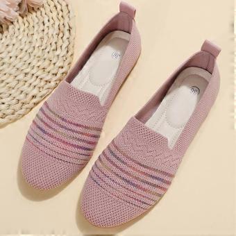 New Women's Flying Weaving Flat Sole Single Shoes with Shallow Mouth Covers and Lazy Work Shoes Nude Shoes