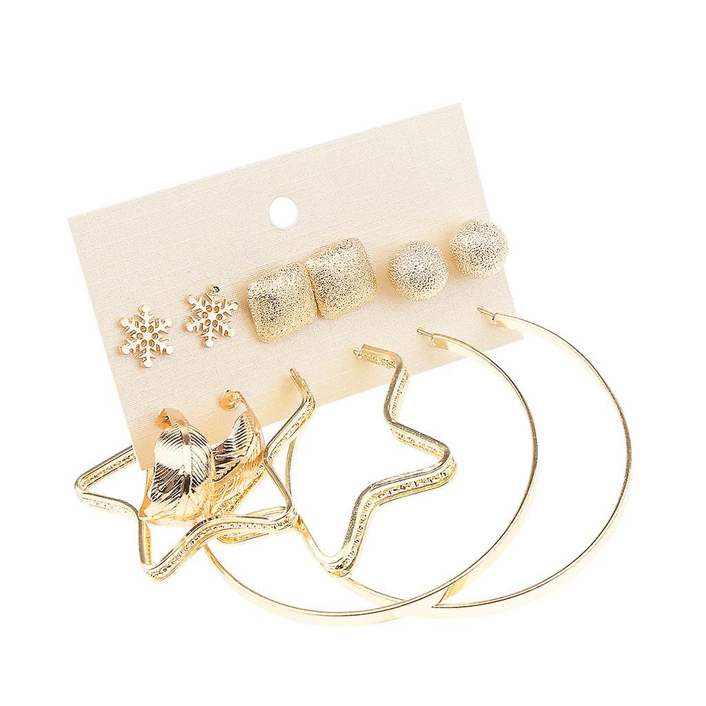 6 Pairs Assorted Matte Finish Snowflake Stud Leaf Star Loop Earrings Sets