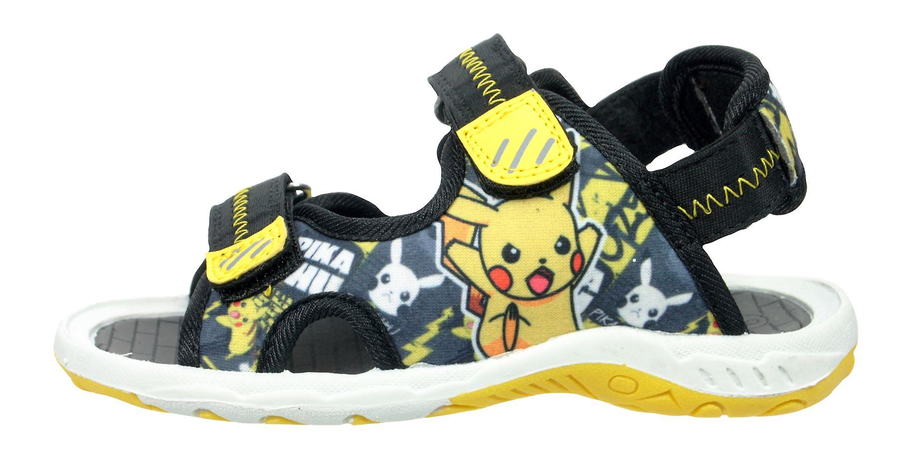 Chłopcy Pokemon Black & Yellow Pikachu Hook & Loop Sportowe sandały UK Dziecko 6-12